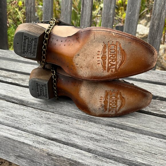 Corral Women's Sand/Overlay w/ Studs Brown Leather Boots!  Gorgeous! Size 7 1/2 - Picture 14 of 16